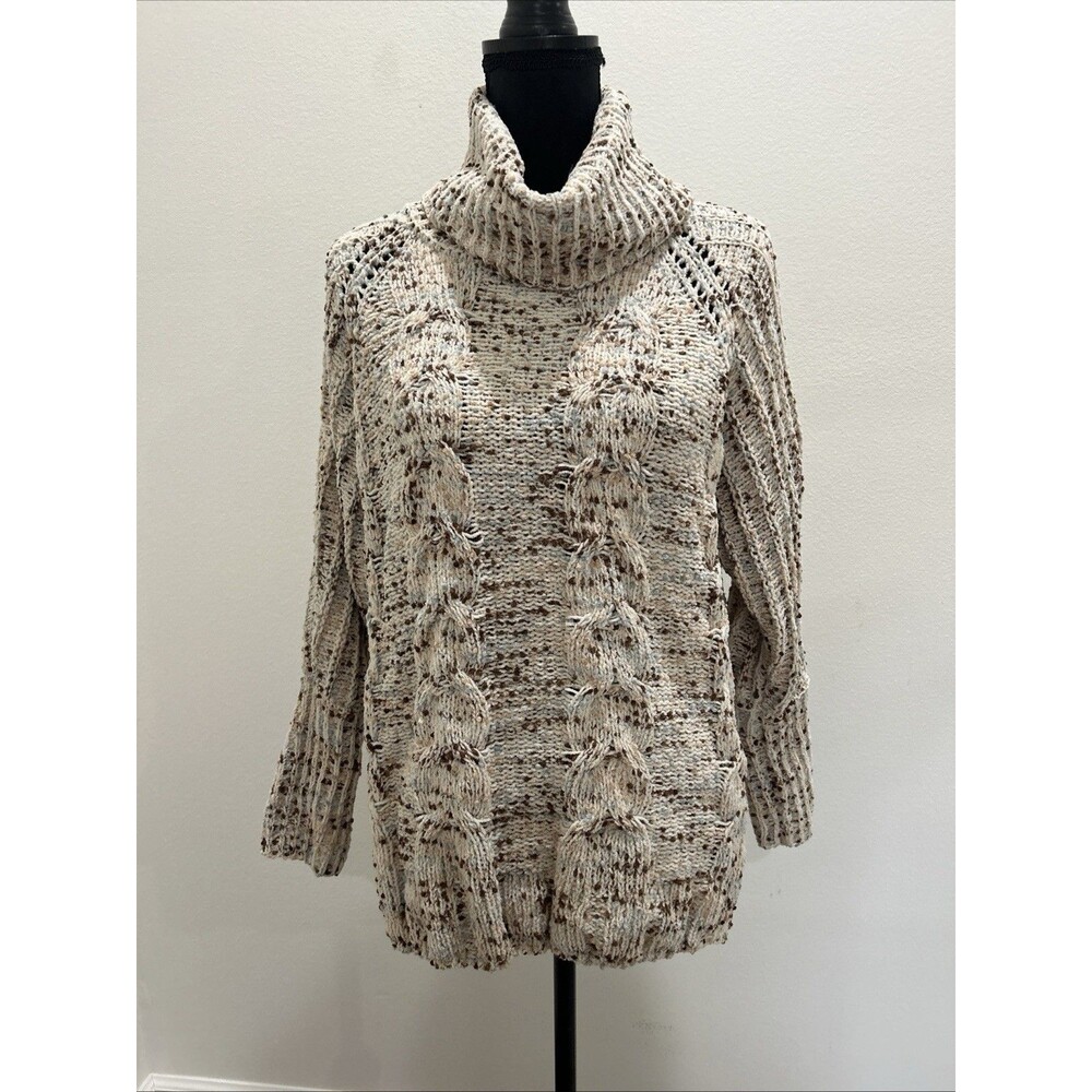 Moon And Madison Womens M Sweater Cable-Knit Cowl Neck Long Sleeve Multi Color